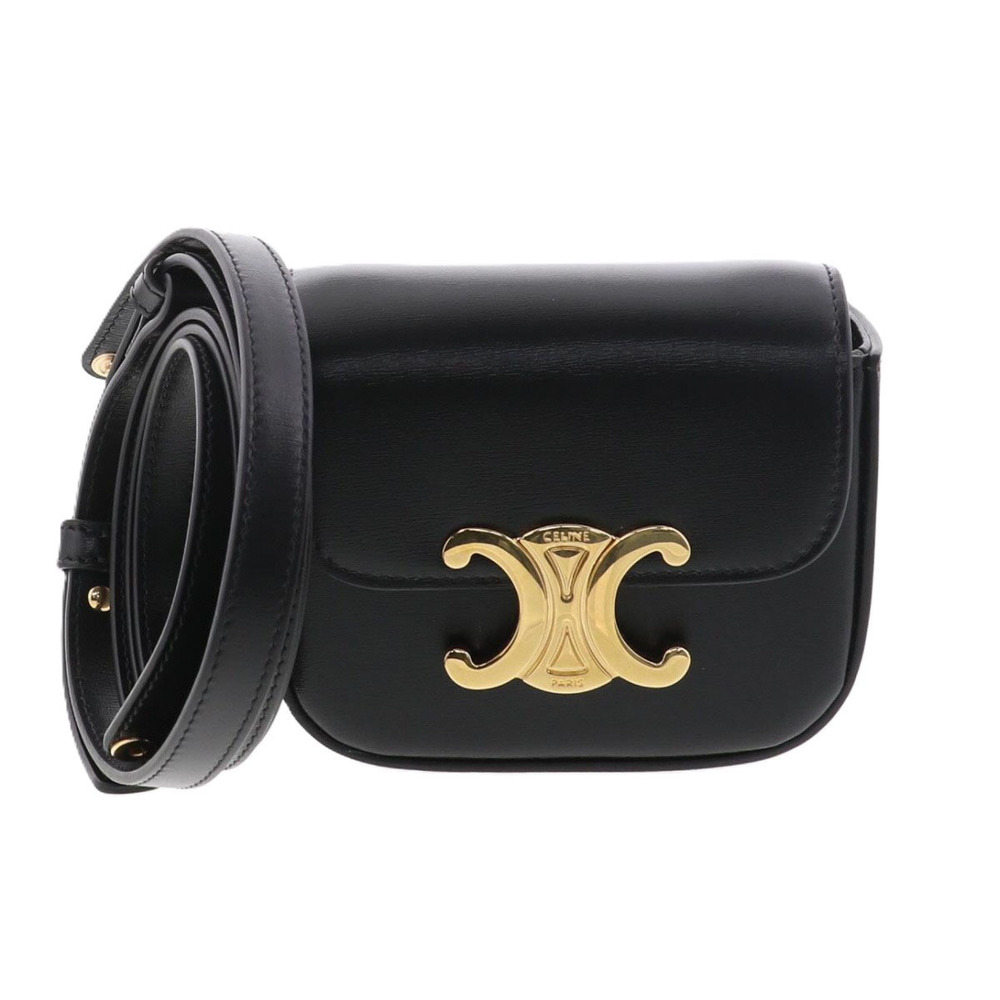 CELINE Claude Shoulder Bag Calfskin Black